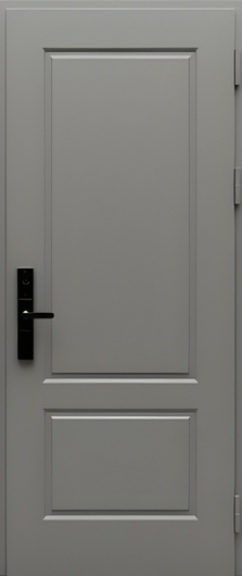 Стальная термодверь с серыми окрашенными панелями МДФ RAL с электронным замком