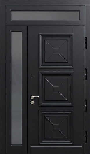 Входная группа с терморазрывом, остеклением и панелями МДФ черного цвета с багетом