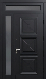 Входная группа с терморазрывом, остеклением и панелями МДФ черного цвета с багетом