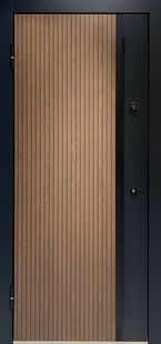 Металлическая дверь с двухцветными панелями МДФ и бугельной ручкой