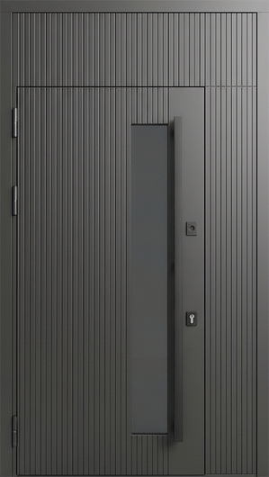 Входная остекленная группа с терморазрывом, длинной ручкой и панелями МДФ графит с линейным фрезерованием