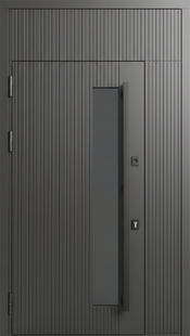 Входная остекленная группа с терморазрывом, длинной ручкой и панелями МДФ графит с линейным фрезерованием